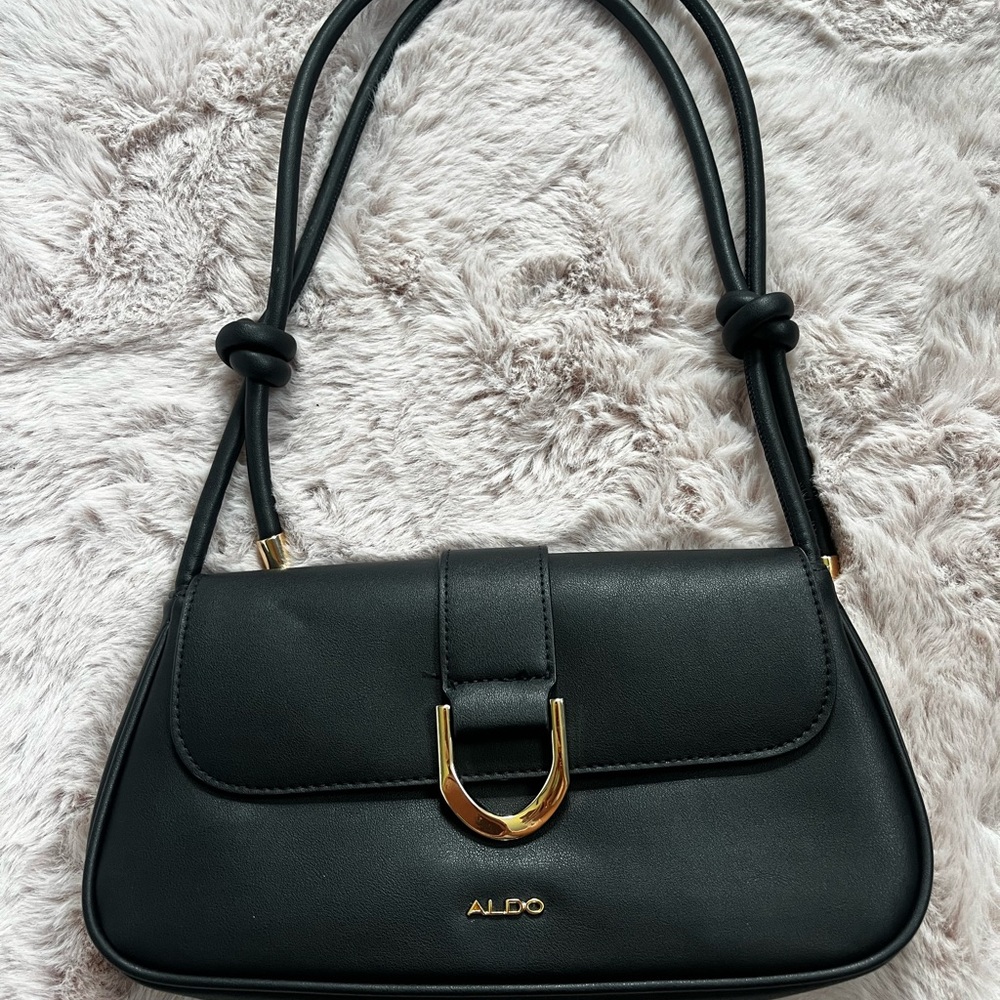 Aldo Black Shoulder Bag with Gold-Tone Hardware